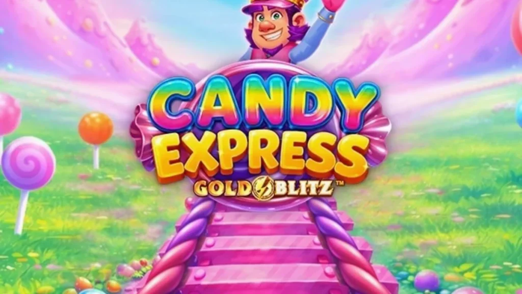 Candy Express Gold Blitz slot game screen with colorful candy theme
