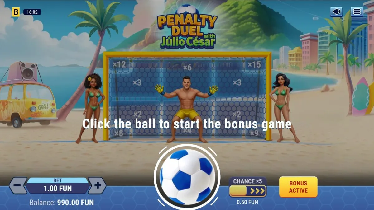 Penalty Duel with Júlio César গেমের ইন্টারফেস এবং ফুটবল গোলরক্ষক